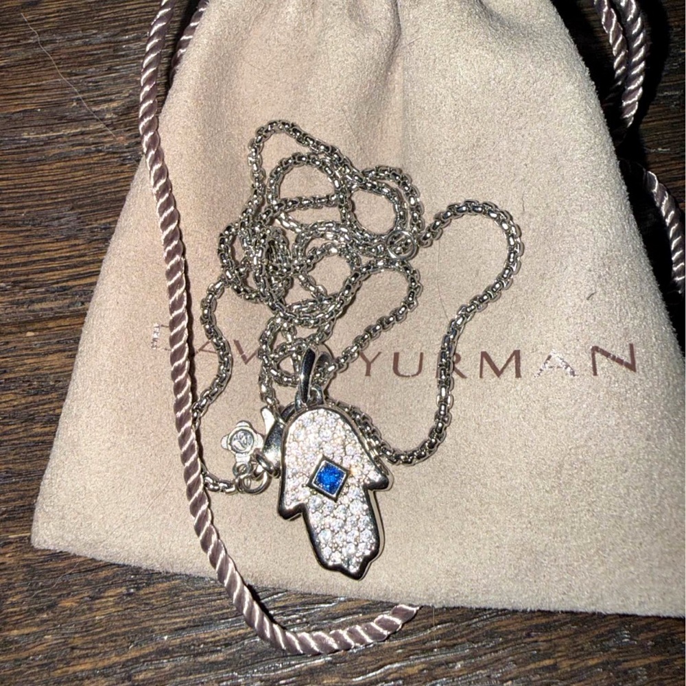 David Yurman 18k White Gold Hamsa Amulet and Chain